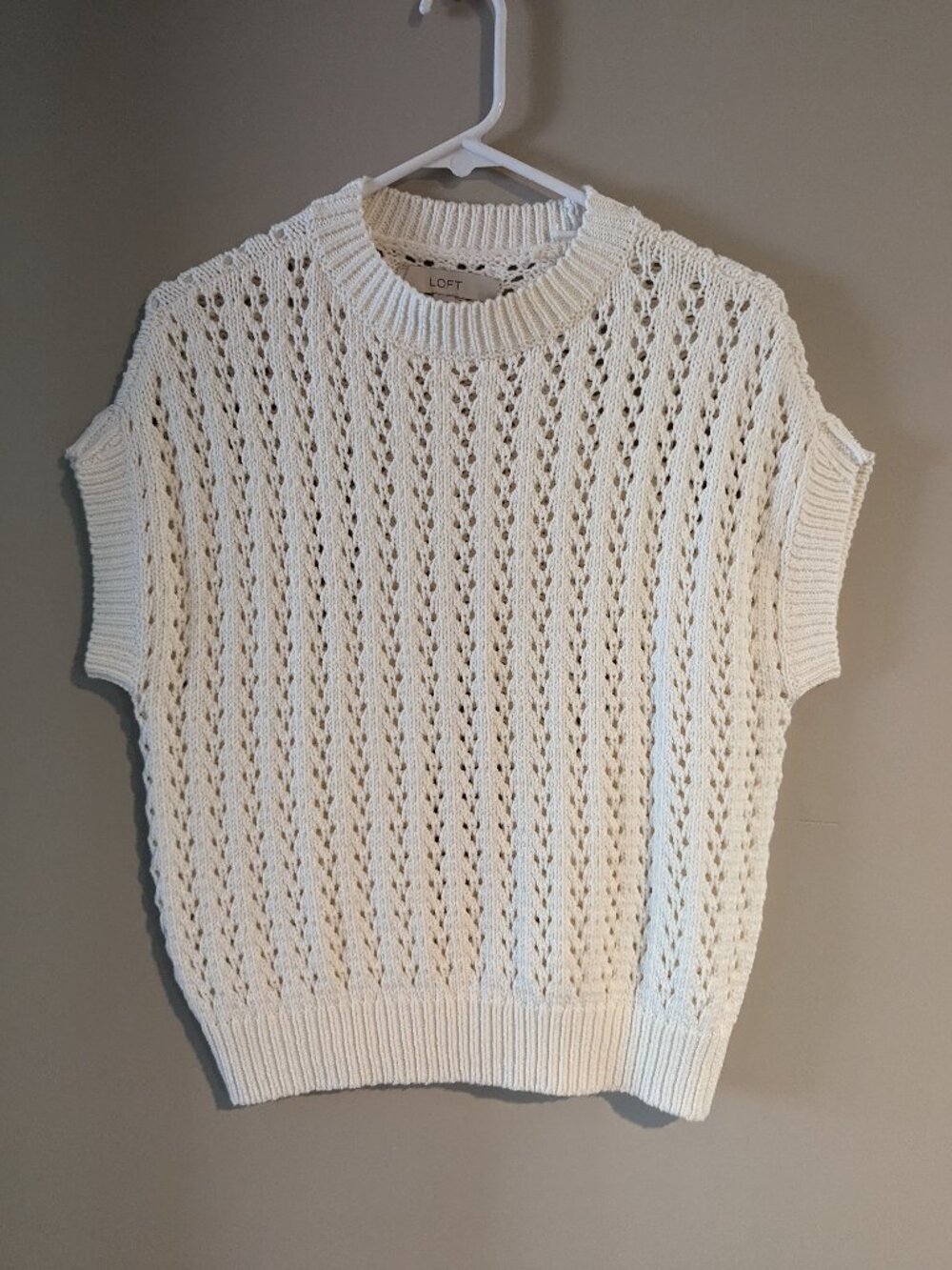 LOFT Women's Cream/White Knit Short Sleeve Sweater